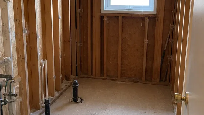 Three-Piece Bathroom Gut-Out in Thornhill after demolition and cleanup