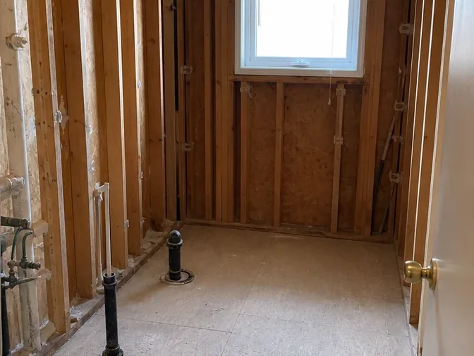 Three-Piece Bathroom Gut-Out in Thornhill after demolition and cleanup